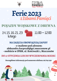 plakat z informacją o Feriach 2023 z Izbami Pamięci