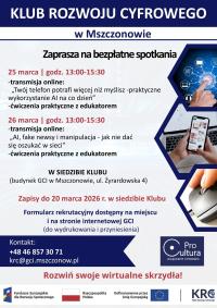 Zapraszamy na bezpłatne spotkania Klubu Rozwoju Cyfrowego w Mszczonowie